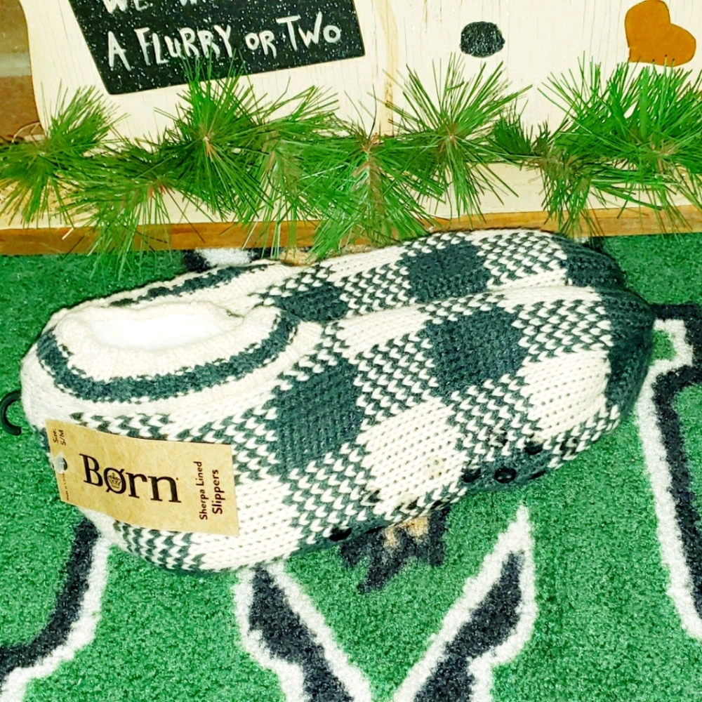 Born Green/Cream Sherpa Lined Slippers Boo…